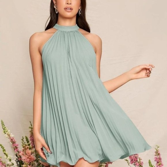 Pleated Mini Dress Mint - Picture 1 of 5